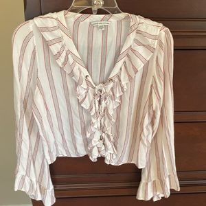 American Eagle Sm Ruffled Lace Up Front Crop Top Bell Ruffle Sleeve Viscose